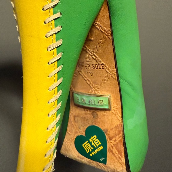 L.A.M.B. Green & Yellow Leather Heels with Black Accents - Picture 6 of 6